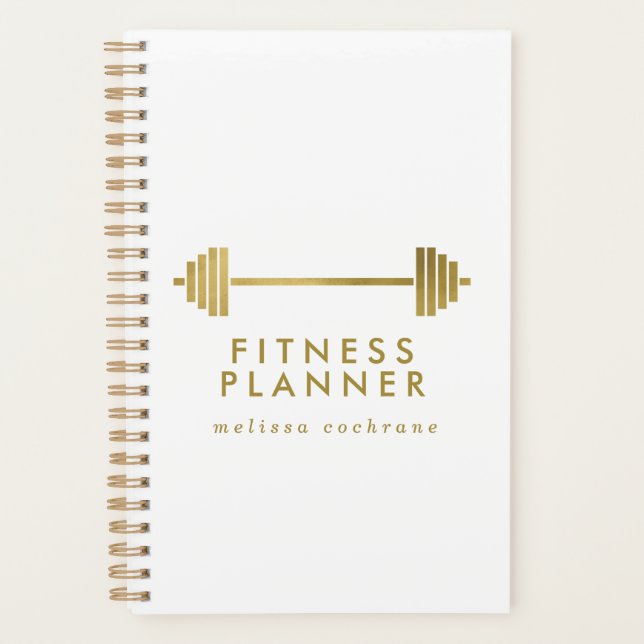 White & Gold Personalised Fitness Planner (Front)