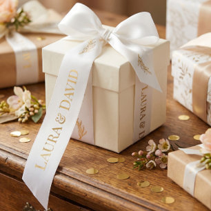 White Gold Personalised Wedding Gift Ribbon Satin Ribbon