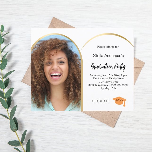 White gold photo arch graduation party invitation (Creator Uploaded)