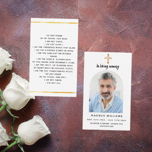 White gold photo cross arch funeral prayer card