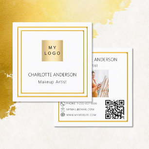White gold photo elegant logo QR code Square Business Card