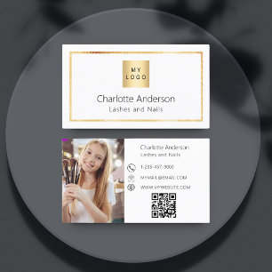 White gold photo elegant QR code logo Business Card