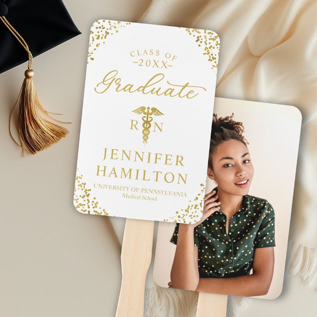 White Gold Photo Medical Nursing School Graduation Hand Fan (Creator Uploaded)