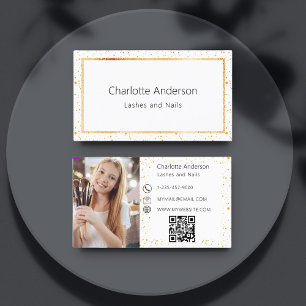 White gold photo modern QR code Business Card