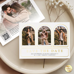 White Gold Photo QR Code Wedding Save the Date