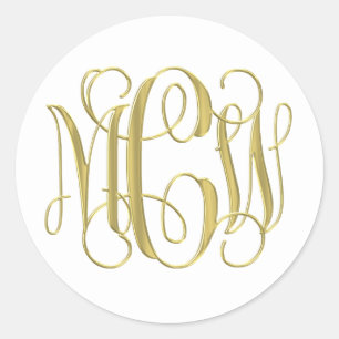 White Gold Preppy Vine Script Monogram DIY BG Classic Round Sticker