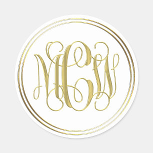 White Gold Preppy Vine Script Monogram DIY BG Classic Round Sticker