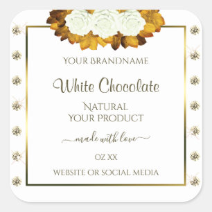 White Gold Product Label Orange Rose Leaves Jewels