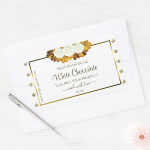 White Gold Product Label Orange Rose Leaves Jewels