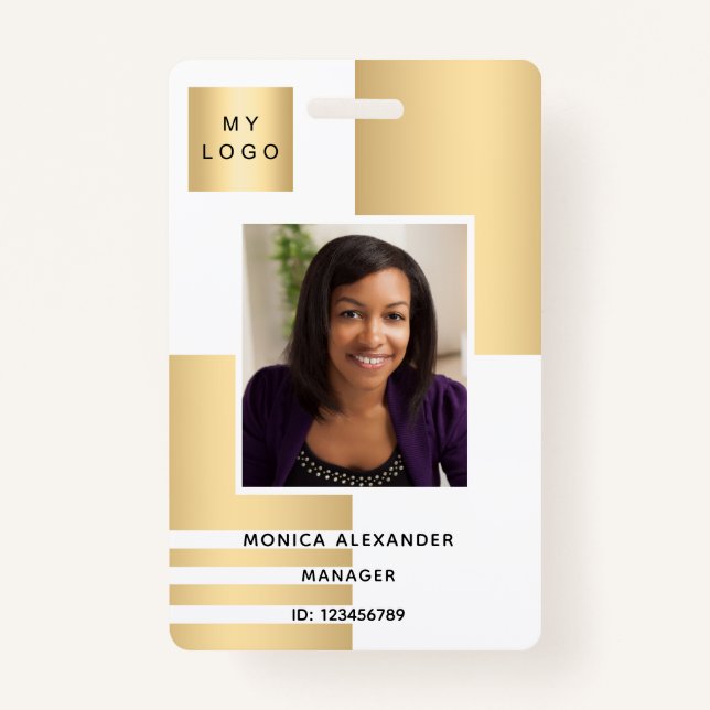 White gold profile photo business corporate ID badge (Front)