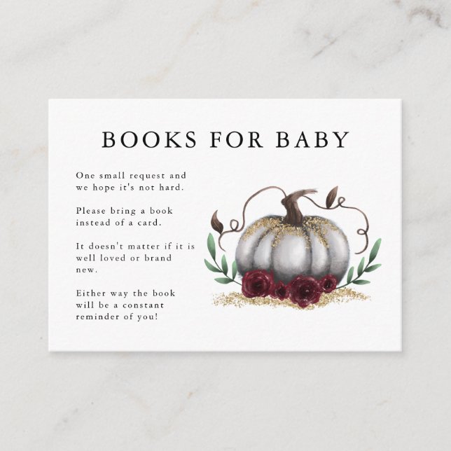 White Gold Pumpkin Baby Shower Book Request Enclosure Card (Front)