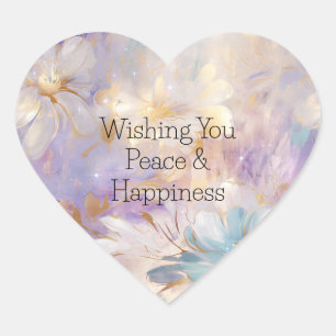 White Gold Purple Blue Floral Heart Sticker