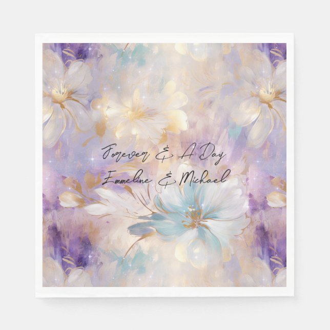 White Gold Purple Blue Floral Napkin (Front)