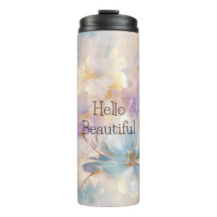 White Gold Purple Blue Floral Thermal Tumbler