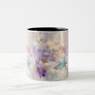 White Gold Purple Blue Floral Two-Tone Coffee Mug