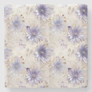 White Gold Purple flowers Stone Coaster