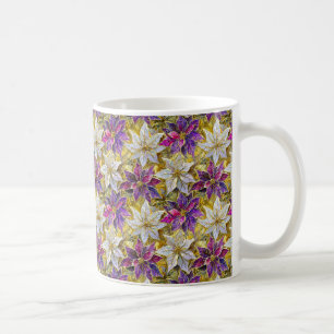 White Gold Purple Pink Christmas Poinsettias Coffee Mug