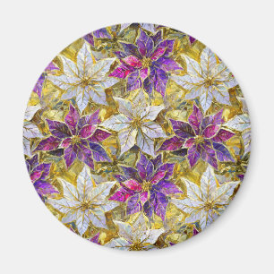 White Gold Purple Pink Christmas Poinsettias Magnet