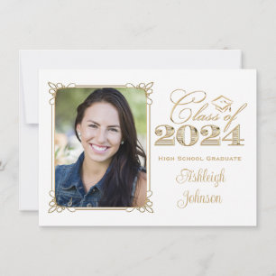 White, Gold, Red 2024 Photo Graduation Invite
