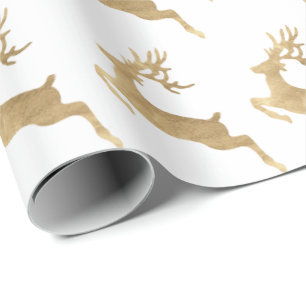 White Gold Reindeer Holidays Christmas Delicate Wrapping Paper