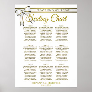 White & Gold Ribbon 9 Table Wedding Seating Chart