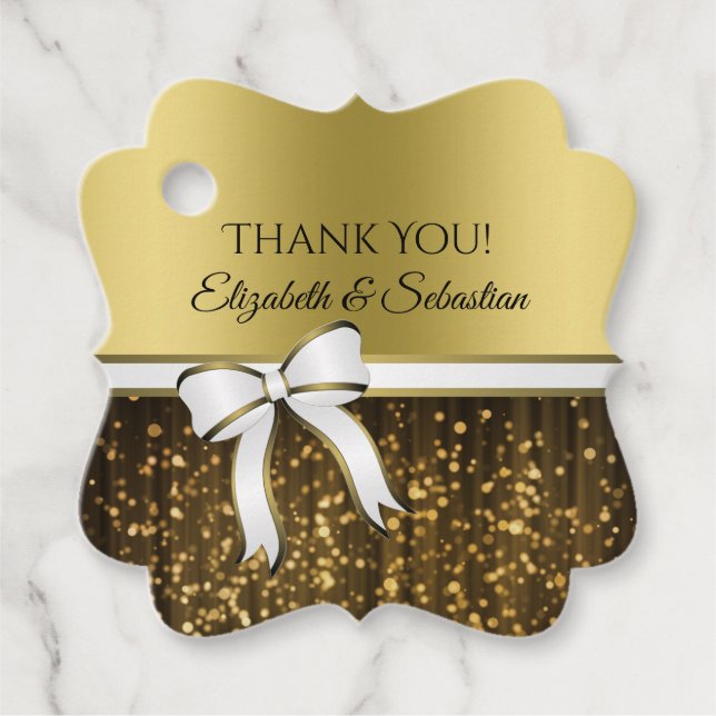 White & Gold Ribbon Wedding Gift Tag (Front)