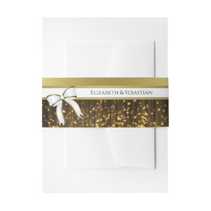 White & Gold Ribbon Wedding Invitation Belly Band