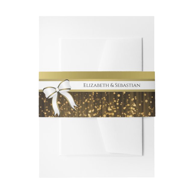 White & Gold Ribbon Wedding Invitation Invitation Belly Band (Front Example)