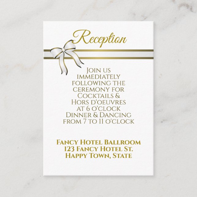 White & Gold Ribbon Wedding Reception Enclosure Card (Front)