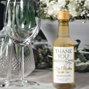 White & Gold Ribbon Wedding Thank You Mini Wine Label