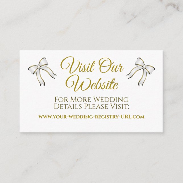 White & Gold Ribbon Wedding Website Enclosure (Front)