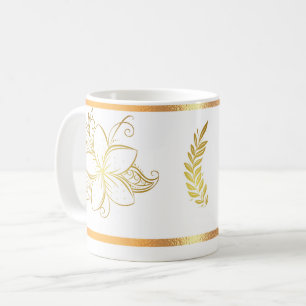 White Gold Rimmed Floral Coffee Mug