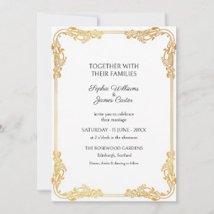 White Gold Rococo Frame Wedding Invitation
