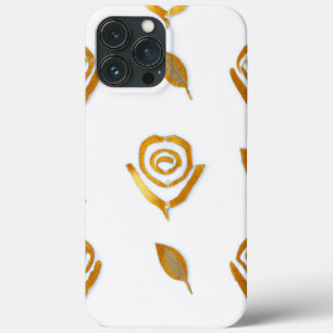 White & Gold Rose Floral Pattern iPhone 13 Pro Max Case