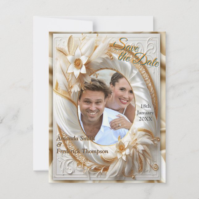 White Gold Roses, Champagne Silk & Butterflies Announcement (Front)