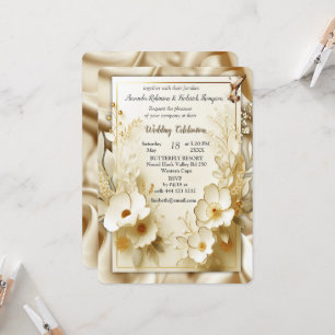 White Gold Roses, Champagne Silk & Butterflies Invitation