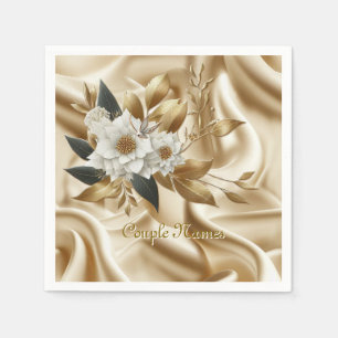 White Gold Roses, Champagne Silk & Butterflies Napkin