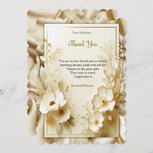 White Gold Roses, Champagne Silk & Butterflies Thank You Card