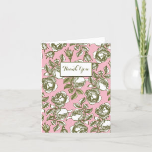 White Gold Roses on Pink Editable Thank You Card