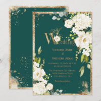 White Gold Rustic Floral Green Wedding Invitation