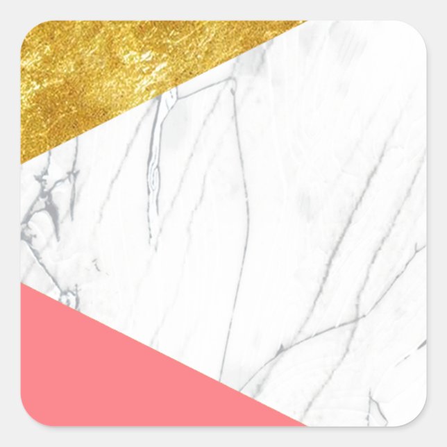 White Gold Salmon Marble Square Sticker (Front)