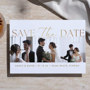 White Gold Script 3 photo Collage wedding  Save The Date