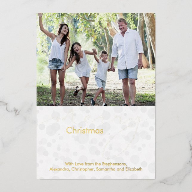 White Gold Script Bokeh Merry Christmas Photo (Front)