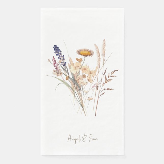 White Gold Script Fall Floral Wedding  Napkin (Front)