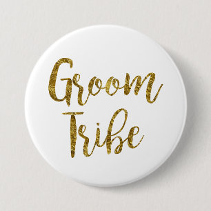 White & Gold Script GroomTribe Button