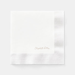 White Gold Script Names Wedding Reception Napkin