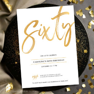 White Gold Script Sixty Birthday Invitation