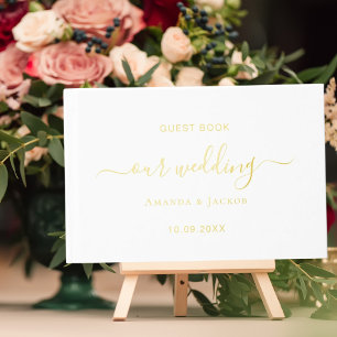 White gold script wedding  guest book