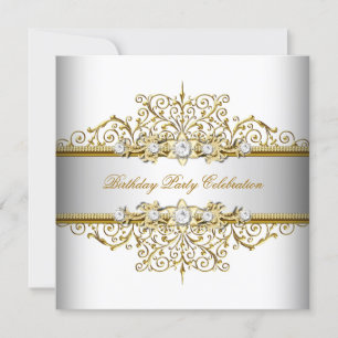 White Gold Silver Cream Elegant Party Invitation