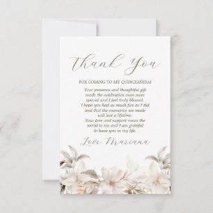 White Gold Silver Winter Florals Quinceañera Thank You Card